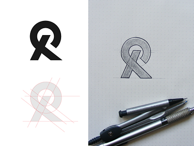 R black construction geometric letter logo monogram process r sketch symbol