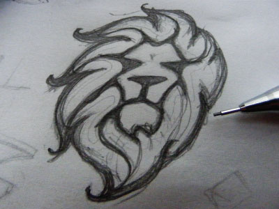 Lion animal art black line lion mask pen sketch tribal wild