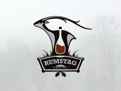 RumStag animal bottle buck deer drink frame grass horns illustration label leaf logo nature negative oak retro rum space stag tree
