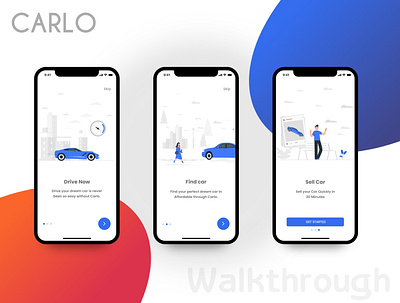 CARLO - ios app branding car app design illustration ios ios app iosapp iphone pre owned car app preownedcarapp ui uidesign ux uxui walkthrough screens