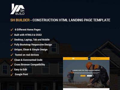 SH BUILDER - Construction HTML Landing Page Template