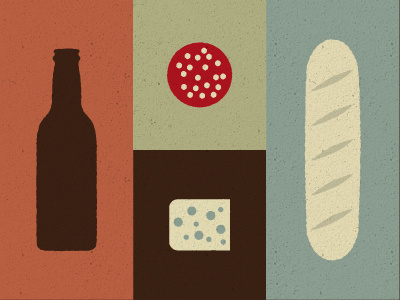 Supporting illustrations and color palette beer bread cheese fair salami
