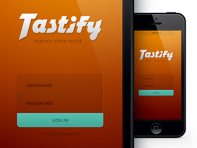 Tastify log in screen iphone log in orange tastify ui