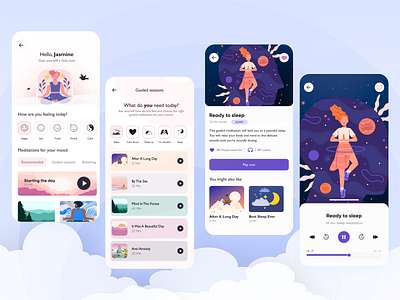 🧠☁ MindStory: Meditation app app design figma meditation meditation app mindfullness mindfullness app mobile mobile app mobile design product design ui ui design