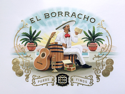 Eb Box Illustration borracho box cigar classic el emboss foil gold illustration label tobacco traditional