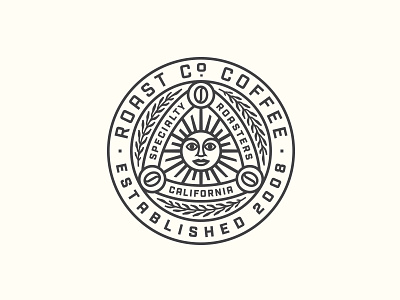 Roast Co Badge badge bean coffee illustration logo packaging roaster sun typography vintage