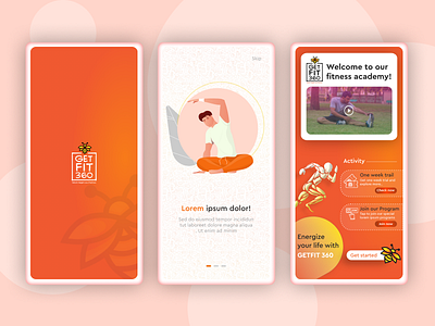 GETfit360 - Splash, walkthrough, Welcome adobe photoshop adobe xd app design figma graphic design ui uiux