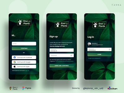 EnviPlants e-commerce mobile app - DarkGreen adobe xd app screen figma figma designs green green theme mobile app designs signup page ui ui dsigns uiux