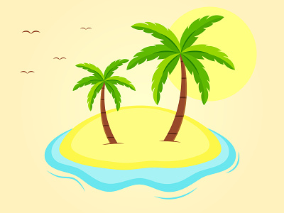 Palm tree birds design illustraion palm palmtree shore shoreline summer sunny vector waves