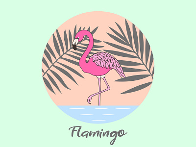 Flamingo with palm leaves. animals design dribbble flamingo illustraion leaves shadow summer sweety thesun tree trees vector waves
