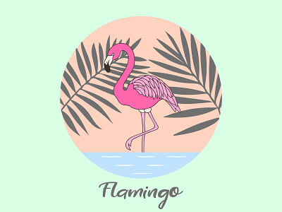 Flamingo with palm leaves.