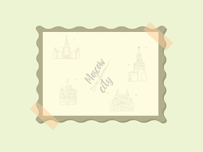 Moscow city card design envelope frame illustraion moscow postcard vector