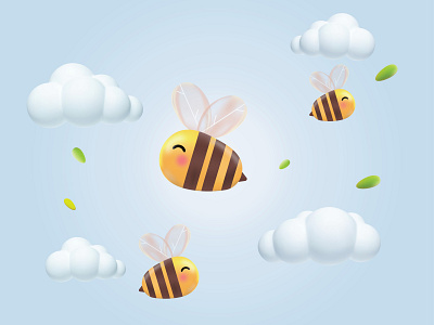 Happy bees 3d bee design dribbble illustraion shadow summer sweety vector