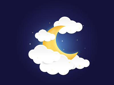 Tender night 3d background moon shape shine stars yellow