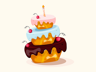 Cake with candle 2022 3d cake candle design dribbble fire food illustraion sweet vector