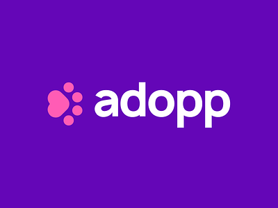 Adopp imagotype adobe illustrator adoption brand branding imagotype logo paw pet pets purple