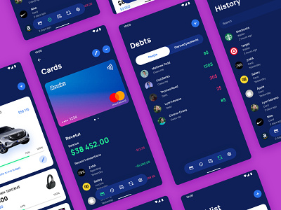 Money managing app android app design interface ios material design mobile money purple typography ui ui design uiux user interface ux ux design