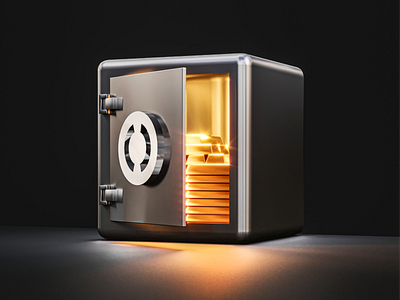 3D safe with gold bars – for a bank landing page