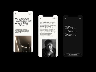 'The Challenge' by Tadao Ando at Armani Silos / Mobile Layout 3d animation app art brand branding design graphic design icon illustration logo minimal motion graphics typography ui user experience user interface ux vector web