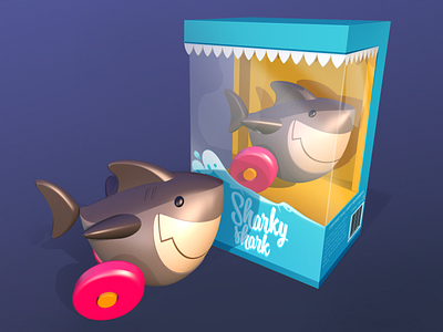 Sharky Shark in 3D 3d box design character cute funny illustration logo shark toy