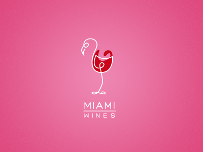 Miami Wines alex alexander wende alexwende animal bird branding flamingo fun glas identity line logo logodesign mark miami oneliner parody vice wende wine wineglas