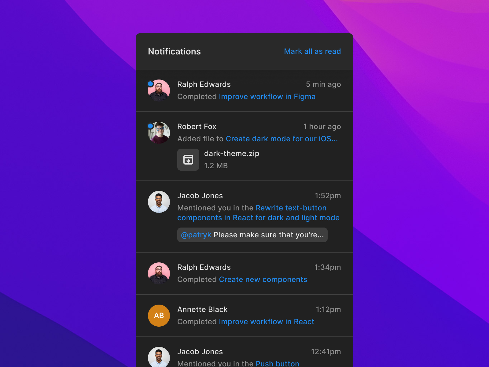 Notifications modal Dark Mode by Patryk Ilnicki on Dribbble