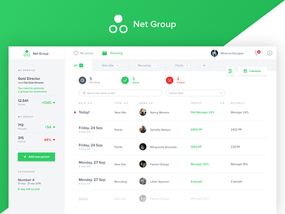 Net Group - Planning dashboard group interface marketing mlm team ui user ux