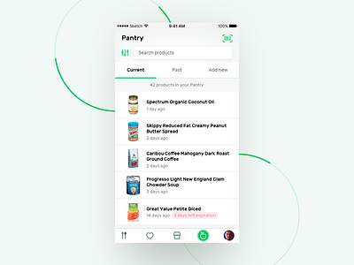 Recipe App - Products list (pantry) app dish food ios menu mobile product product page recipe recipes ui ux