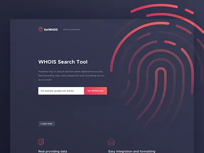GetWHOIS - Homepage clean fingerprint landing page modern tool top ui web whois