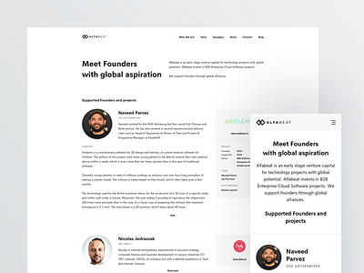 Alfabeat - Founders clean landing page minimal mobile page start up ui ux vc venture venture capital