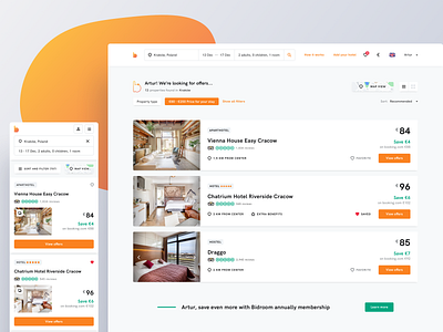 Bidroom - Listing hotels book booking hotel hotels landing landing page listing minimal mobile room rooms search ui uidesign uxdesign website