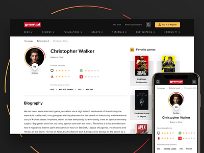 Video game magazine - User profile clean landing page mobile modern profile profile card profile page ui user user experience user interface users ux