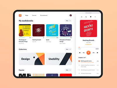 Audiobooks iPad App app app design atomic atomic design audio audiobook audiobooks book component library components dashboad design system interface ipad listening player wireframe