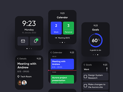 Daily Calendar Watch App - Dark Mode android app calendar clean design goals ios mobile task management tasks todo ui ux watch watch os watchos