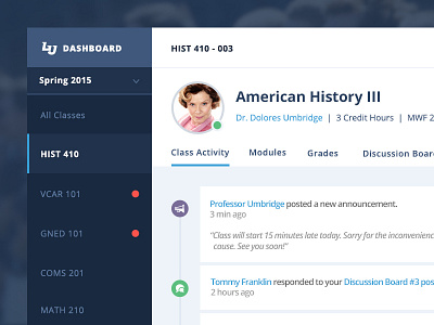 Student Dashboard - LMS app clean flat interface ui university ux web design