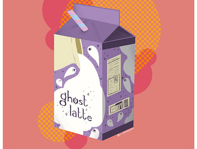 ghost latte carton coffee creepycute design ghost illustration milk procreate product design typography