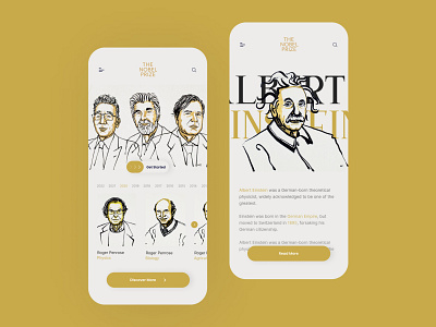 Nobel Prize – Concept App UI 3d app branding design gold graphic design illustration nobel prize ui