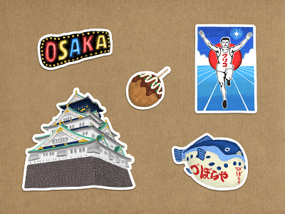 Osaka, Japan sticker set - Dribbble weekly warm-up crayon design graphic design illustration japan japanese osaka pastel stickers