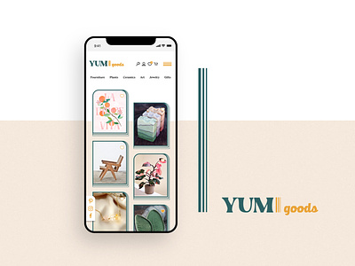 Homepage layout ecommerce homeware and gifts store - YUM goods branding design ecommerce homepage homepage design logo logo design ui uiux user interface design webdesign website theme