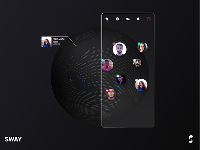SWAY - Listen with anyone, anywhere app design figma figmadesign globe map minimal music music app music player radio radio app sharing simple sketch space ui ux world