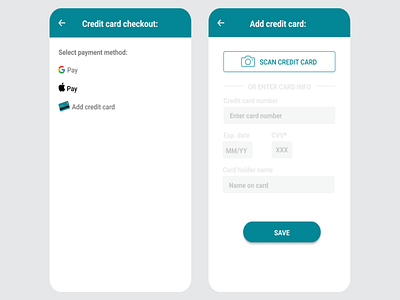 Credit Card checkout app ui ux