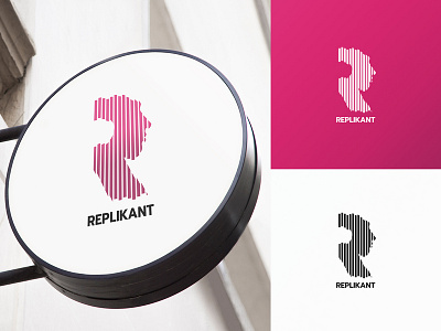 Replikant ai brand branding design digital face facerecognition modern logo negative space pink startup technology