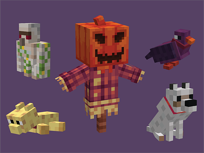 Mob Scarecrow Mod + Plushie Scarecrows 3d blockbench cat dog iron golem minecraft pigeon pixel art plushie scarecrow stuffed animal