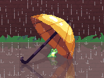 A Frog In The Rain 2d frog pixelart rain umbrella