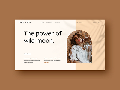 wild moon homepage above the fold boho branding clean clothing brand cotton earthy ecommerce editorial elegant fashion brand highend homepage luxe minimal modern design palm leaves peacock chair shadows ui ux