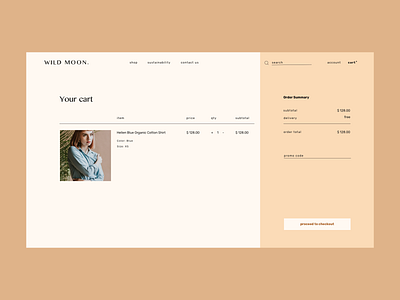 wild moon product overview and cart branding cart checkout checkout process clean design ecommerce logo minimal modern product product design product overview shopping app typography
