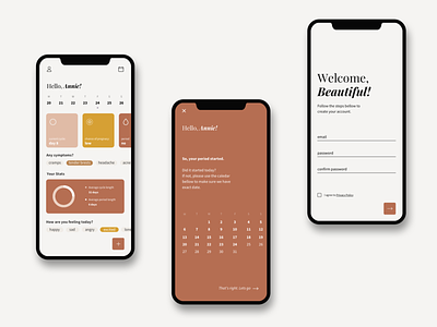 Period and Cycle Tracker app app design clean cycle cycle tracker elegant health app minimal modern period tracker sign in sign up simple tracker tracker app ui ux uiux welcome screen women women health