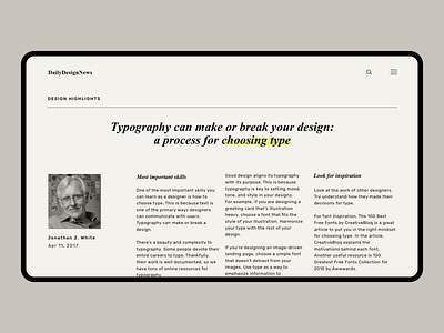 Article page blog post branding clean concept design digital news layout exploration minimal modern web design news typography typography design ui ux web website design