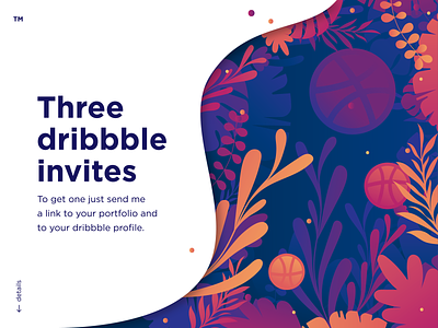 Three dribbble invites 3 colors drafted dribbble flowers giveaway illustration invite invite giveaway nature plants