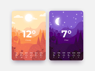 Daily UI #037 - Weather cloudy daily ui 037 daily ui challenge day deer fall illustration leaf leaves nature nature illustration night weather weather app weather forecast weather icons wind windy woods